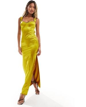 ASOS Strappy Sweet Heart Neckline Midi Dress With Contrast Trim - Metallic