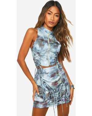 Boohoo Tonal Tie Dye Lace Up Mini Skirt - Blue
