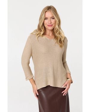 Izabel London Mesh Texture 3/4 Sleeve Relaxed Top - Natural
