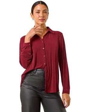 Roman Glitter Button Through Stretch Blouse - Red