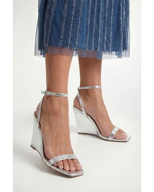 Wallis Redfern Faux Lizard Print Leather High Covered Smart Wedge Sandals - Blue