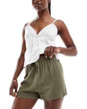 Miss Selfridge Linen Blend Pull On Shorts - Green