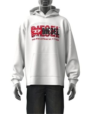 DIESEL Hooded Relaxed Fit Lettering Sweatshirt - Grey