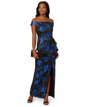 Adrianna Papell Studio Off The Shoulder Draped Gown - Blue