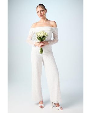 Coast Bardot Long Sleeve Corset Bridal Jumpsuit - White