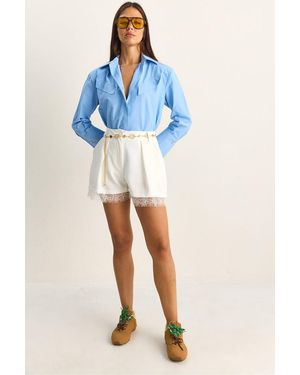 Bianco Lucci High Waist Wide Leg Lace Detail Shorts - Blue