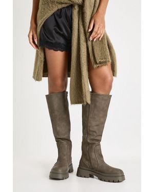 Boohoo Wide Fit Cleated Sole Knee Boot - Green