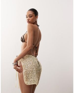 Reclaimed Vintage Tie Side Beach Skirt - Natural