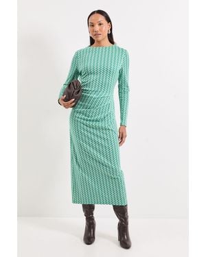 PRINCIPLES Ponte Jacquard Ruched Maxi Dress - Green