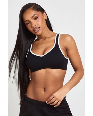 Boohoo Contour Ribbed Seamless Contrast Binding Padded Sports Bra - Black