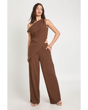 Boohoo Linen Drawstring Waist Trousers - Brown