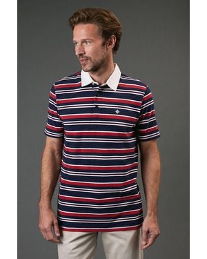 MAINE Boxford Stripe Polo Shirt Cotton - Blue