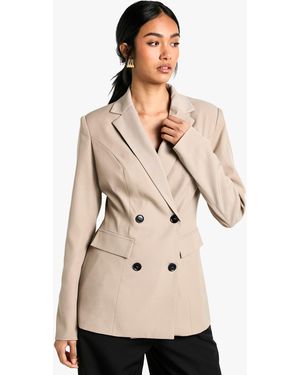 Boohoo Woven Cinched Waist Blazer - Natural