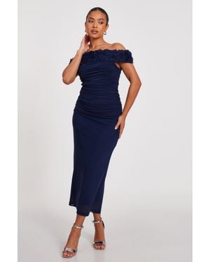 Quiz Petite Mesh Bardot Midaxi Dress - Blue