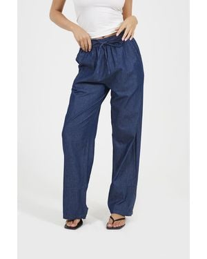 Brave Soul Chambray Straight Leg Trousers - Blue