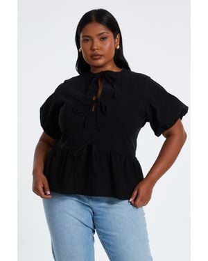Quiz Curve Tie Top Viscose - Black