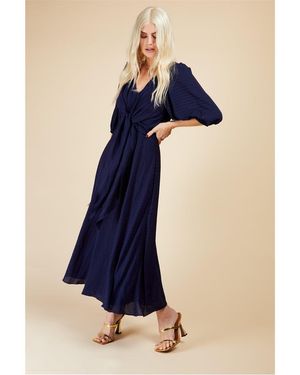 Little Mistress Maxi V-Neck Three Quarter Sleeve Wrap Dress - Blue
