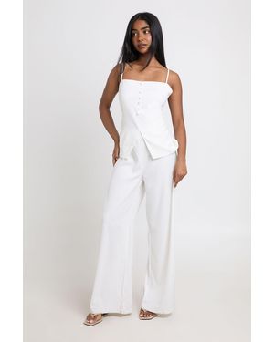 Boohoo Bandeau Tailored Wide Leg Jumpsuit - White