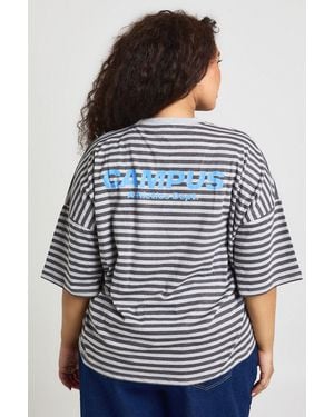 Boohoo Plus Stripe Oversized Short Sleeve Top - Grey