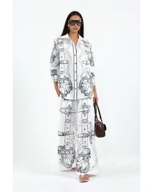 Msn-Collection Printed Shirt And Wide-Leg Trouser Set - White