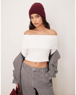 ASOS Fluffy Asymmetric Off Shoulder Jumper - Grey