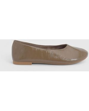 Faith Bonnie Faux Patent Leather Seam Detail Ballet Court Shoes - White