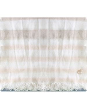 Timberland Logo Striped Scarf - White