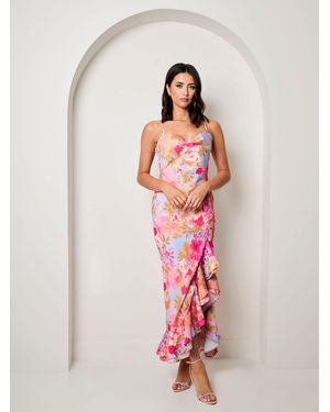 Chi Chi London Cami Floral Print Ruffle Hem Maxi Dress - Pink