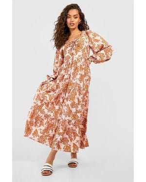 VIOLET ROMANCE Tiered Square Neck Maxi Dress - Orange