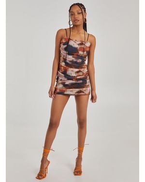 Pink Vanilla Abstract Print Mesh Mini Dress - Multicolour