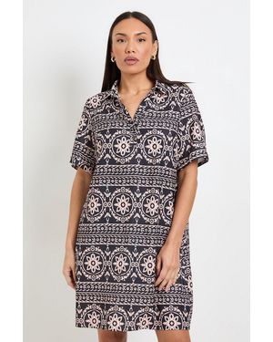 Wallis Printed Roll Sleeve Shift Dress - Black
