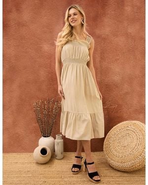 Blue Vanilla Shirred Detail Midi Dress - Brown