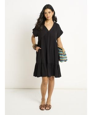 Gini London V Neck Tiered Mini Smock Dress - Black