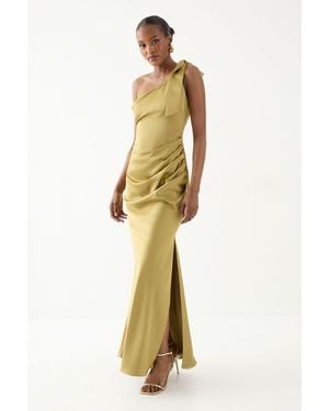 MissPap Asymmetric Shoulder Bow Detail Bridesmaid Dress - Metallic