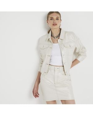 River Island Mini Skirt Metallic Coated Denim Cotton - White