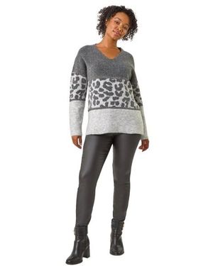 Roman Petite Animal Colourblock Stretch Jumper - Grey