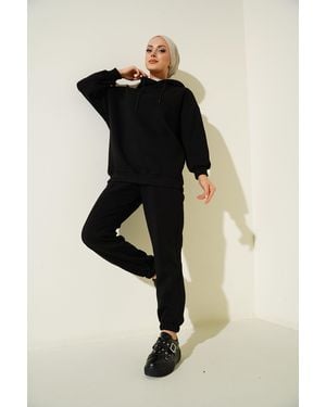 Bigdart Oversized Hooded Sweatshirt And Trousers Active Set - Black