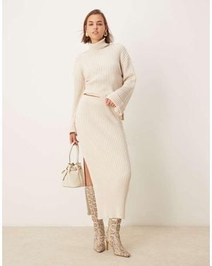 Y.A.S Knitted Maxi Skirt Co-Ord With Split - Natural