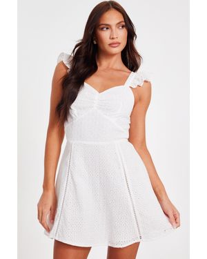 Quiz Embroidered Mini Skater Dress Cotton - White