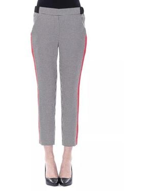 Byblos Geribbelde Houndstooth Broek Met Rode Zijkantstripe - Grijs