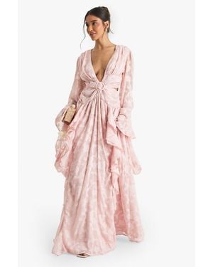 Boohoo Textured Split Cut Out Maxi Dress - Pink