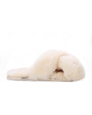 Infinity Leather Sheepskin Slippers Warm Winter Fur Crossover - Pink