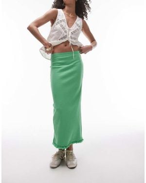 TOPSHOP Tassel Hem Midi Skirt - Green