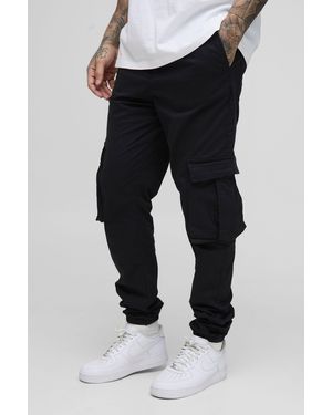 BoohooMAN Tall Elasticated Waist Branded Cargo Joggers - Black