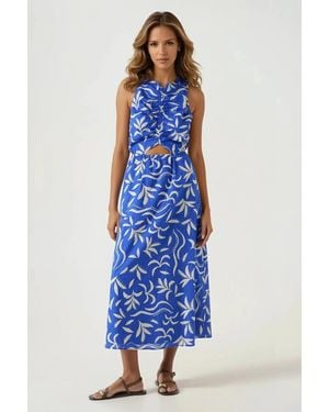 Secret Label Leaf Print Summer Dress Cotton - Blue