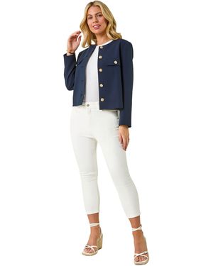 Roman Petite Collarless Button Up Jacket - Blue