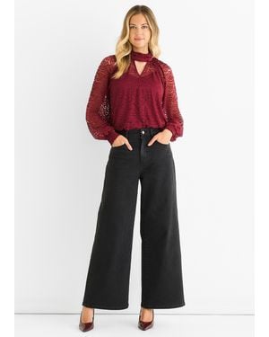 Gini London Animal Lace Neck Tie Detail Blouse - Red