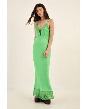 Nasty Gal Hammered Satin Tie Front Lace Cutwork Maxi Dress - Green