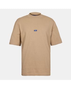 HUGO Mock Neck Ribbed Collar Short Sleeve Jersey T-Shirt - Natural