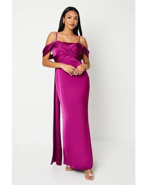 Coast Wrap Bodice Draped Sleeve Satin Maxi Gown - Pink